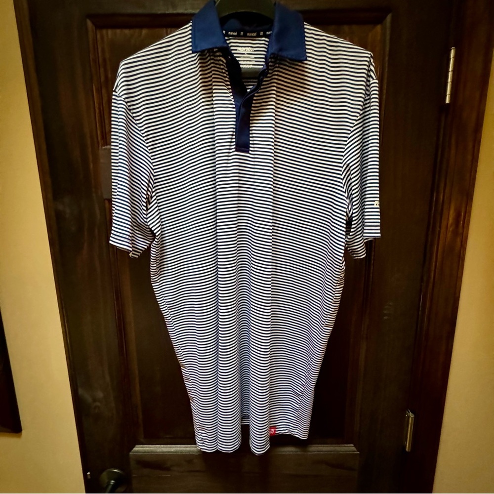 Marucci Men's Striped Polo Shirt - Navy and White